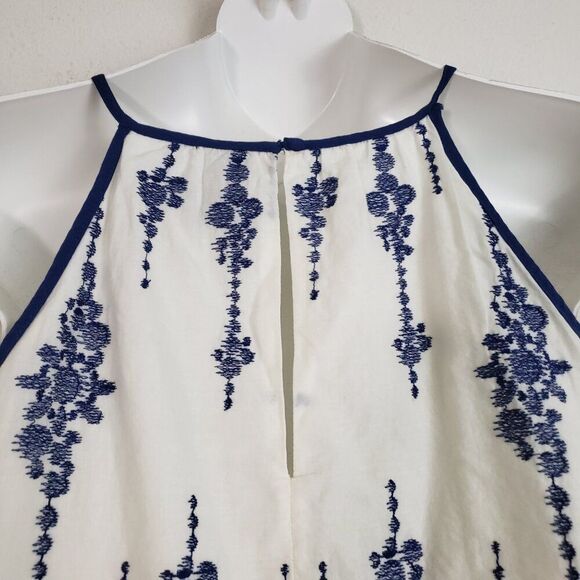 Taylor Shift Dress 4 White Blue Floral Embroidered Boho Beachy Lightwieght Woven - Picture 8 of 10